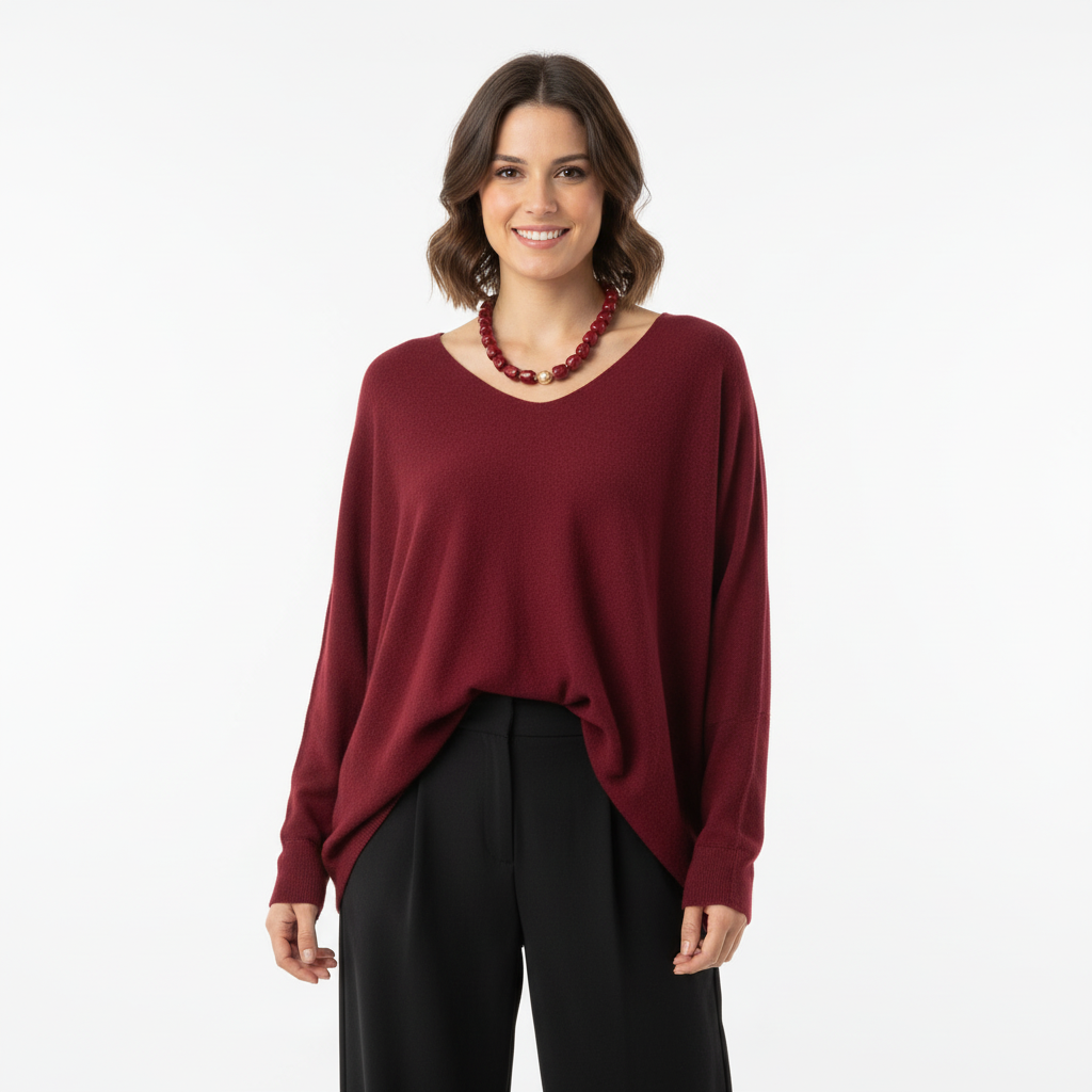CAMISOLA BORDO DECOTE EM BICO CAMISA DE MANGA CUMPRIDA