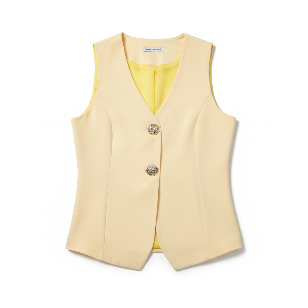 COLETE LETIZ BARCELONA CREME AMARELO ACINTURADO FORRO BOTÃO PRATEADO