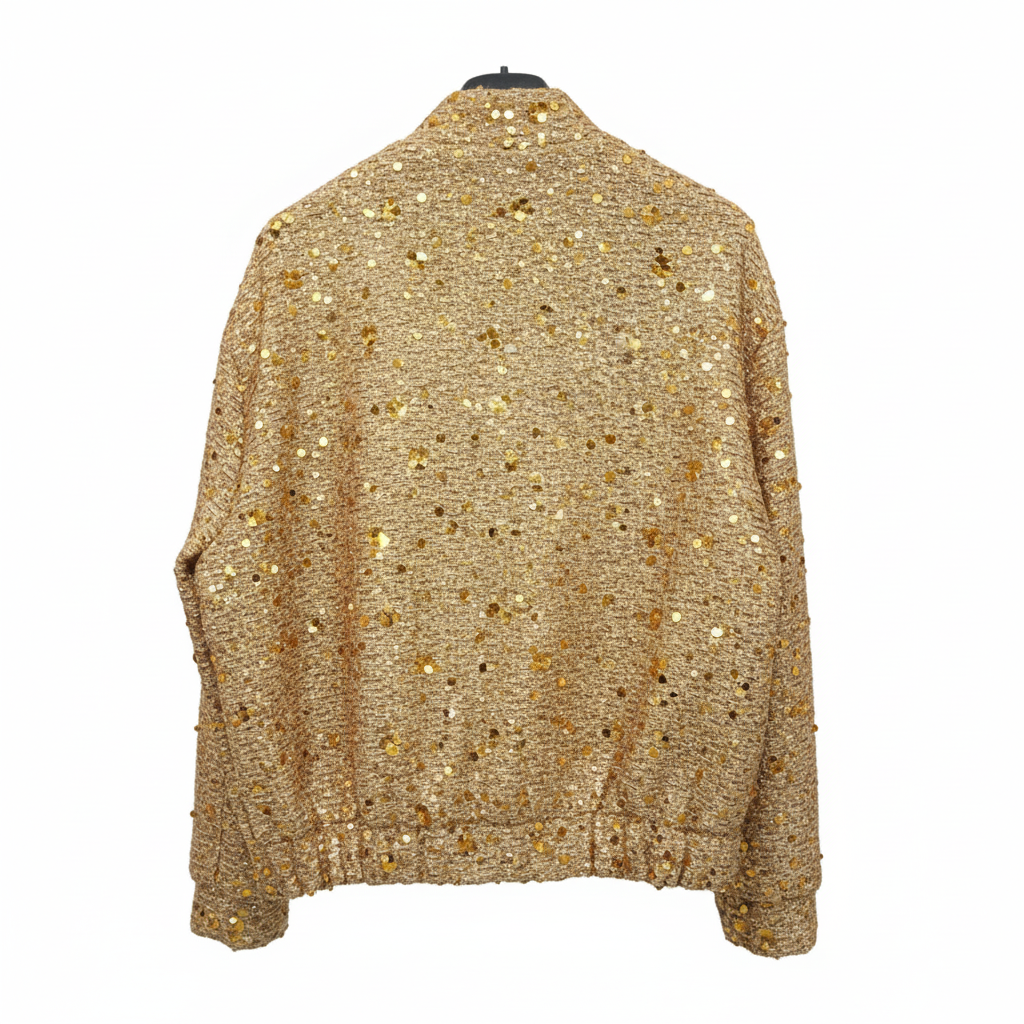CASACO IVIVI DOURADO BRILHO LANTEJOULA BOLSO EMBUTIDO FESTA BLAZER