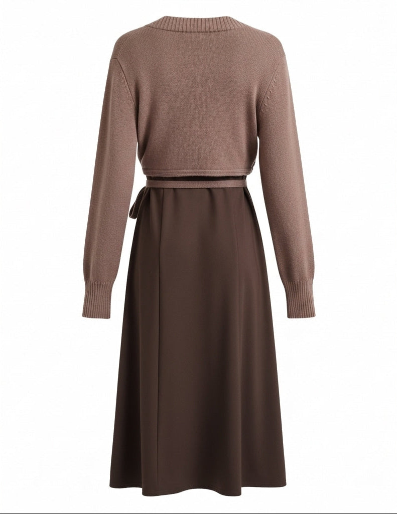 CONJUNTO LOIS & PEPE CASTANHO VESTIDO TOP CASAQUINHO AMARRAÇÃO FRONTAL