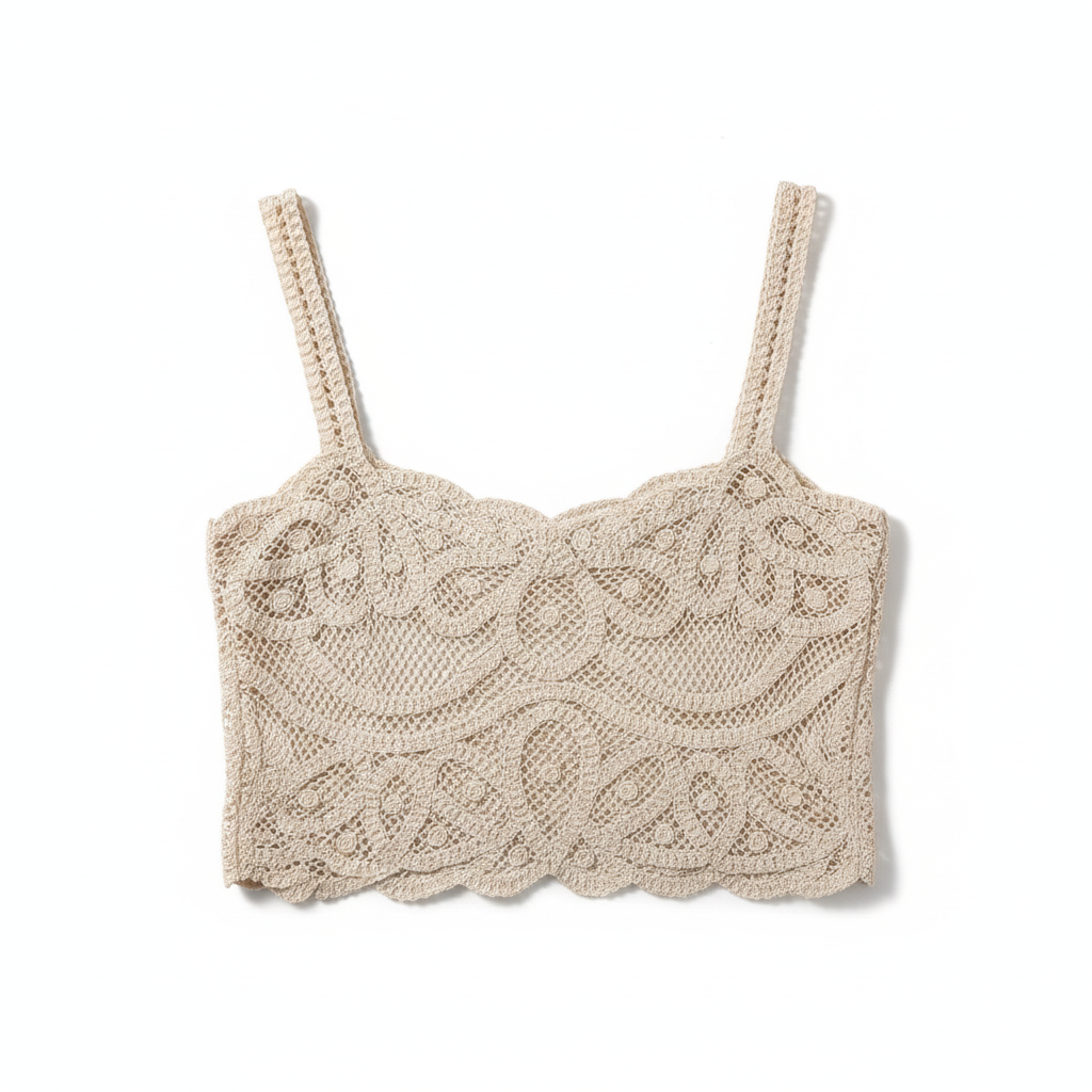TOP Y•TWO WOMAN CREME ALÇA FINA TECIDO CROCHE RENDA