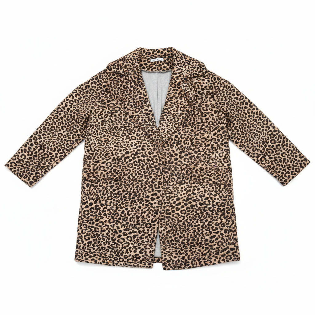 CASACO CAMILLE FRANCE LEOPARDO ANIMAL PRINT CASTANHO PRETO BOLSO BOTÃO