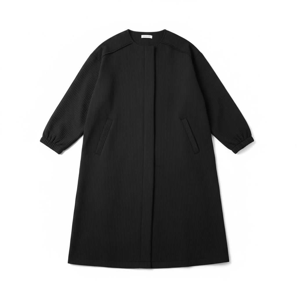 VESTIDO NEFELIBATA PRETO MANGA CUMPRIDA TECIDO CANELADO BOLSO LATERAL ZIPER