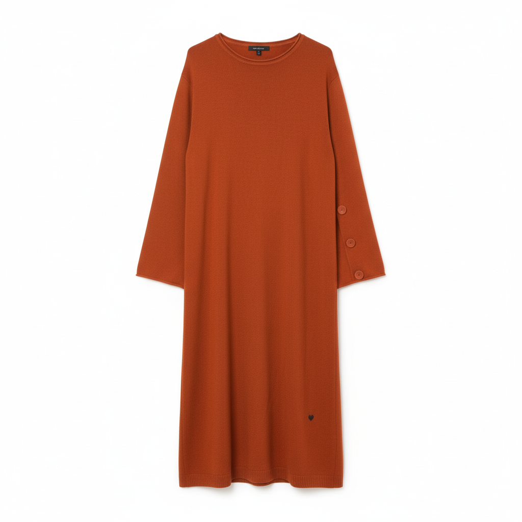 VESTIDO MAGLIFICIO ALFA LARANJA MANGA CUMPRIDA APLICAÇÕES BOTÕES NA MANGA