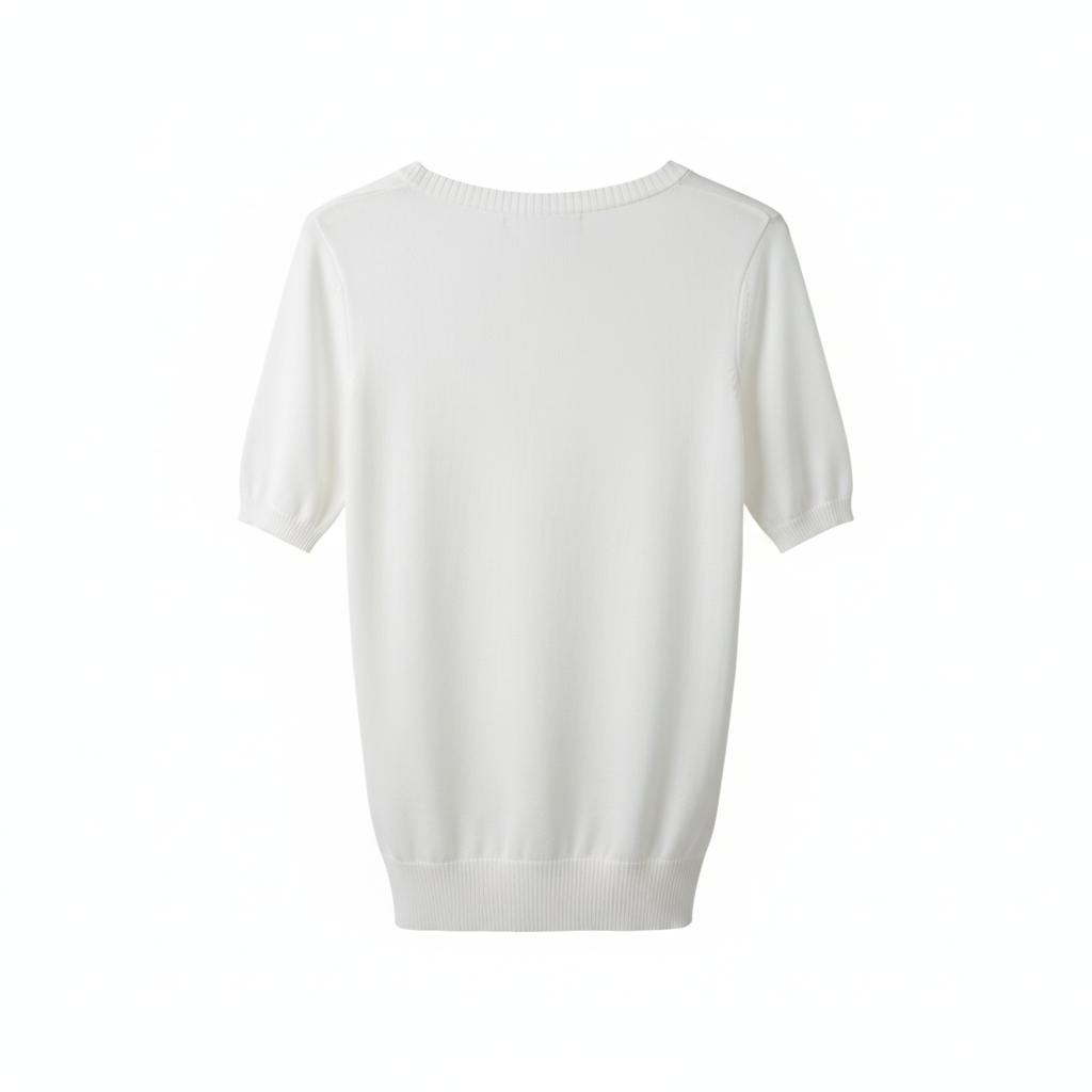 CAMISOLA VICBEE BRANCO MANGA CURTA GOLA BARRA CANELADA