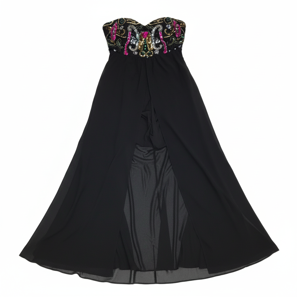 MACACÃO FESTA PRETO BRILHO TOMARA QUE CAIA TOP SAIA TRANSPARENTE ORGANZA