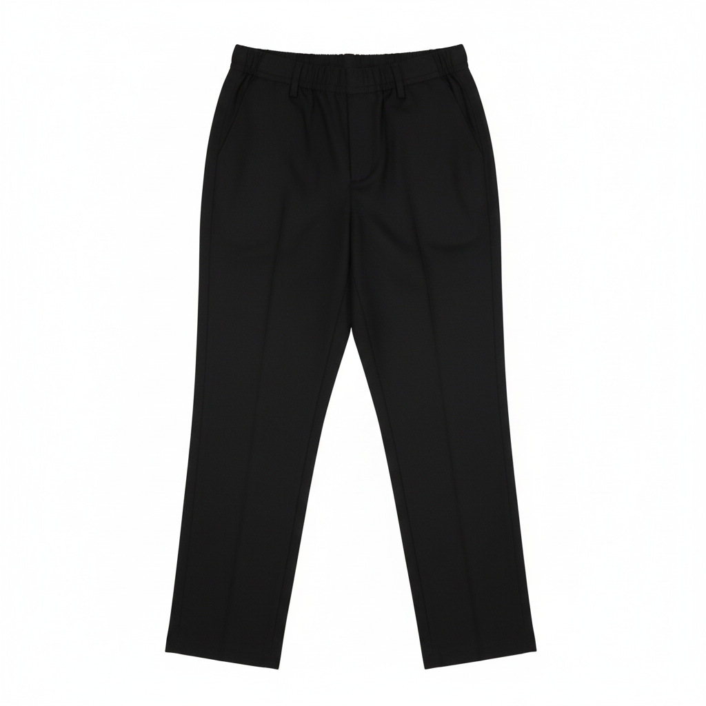 CALÇA RETA CREATIVITY PRETO CINTURA ELASTICO ZIPER PASSANTES PARA CINTO BOLSOS