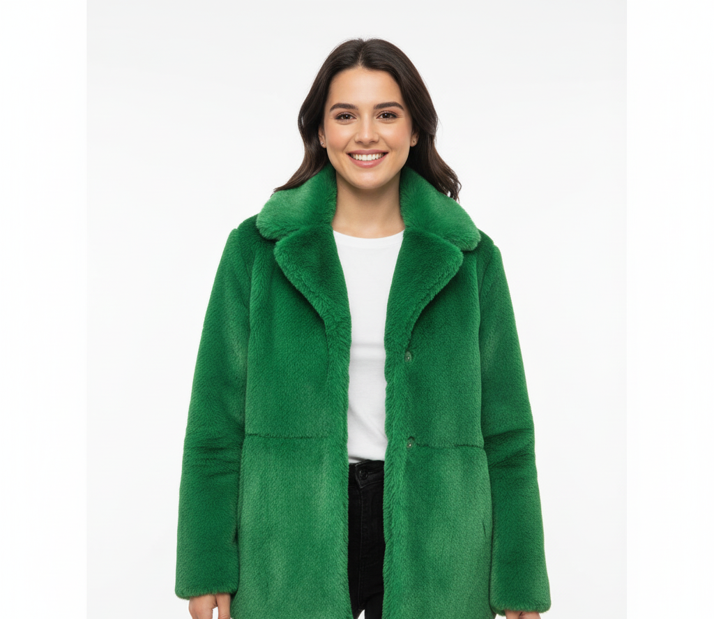 CASACO PELUCHE TEDDY VERDE BOTÕES BOLSOS