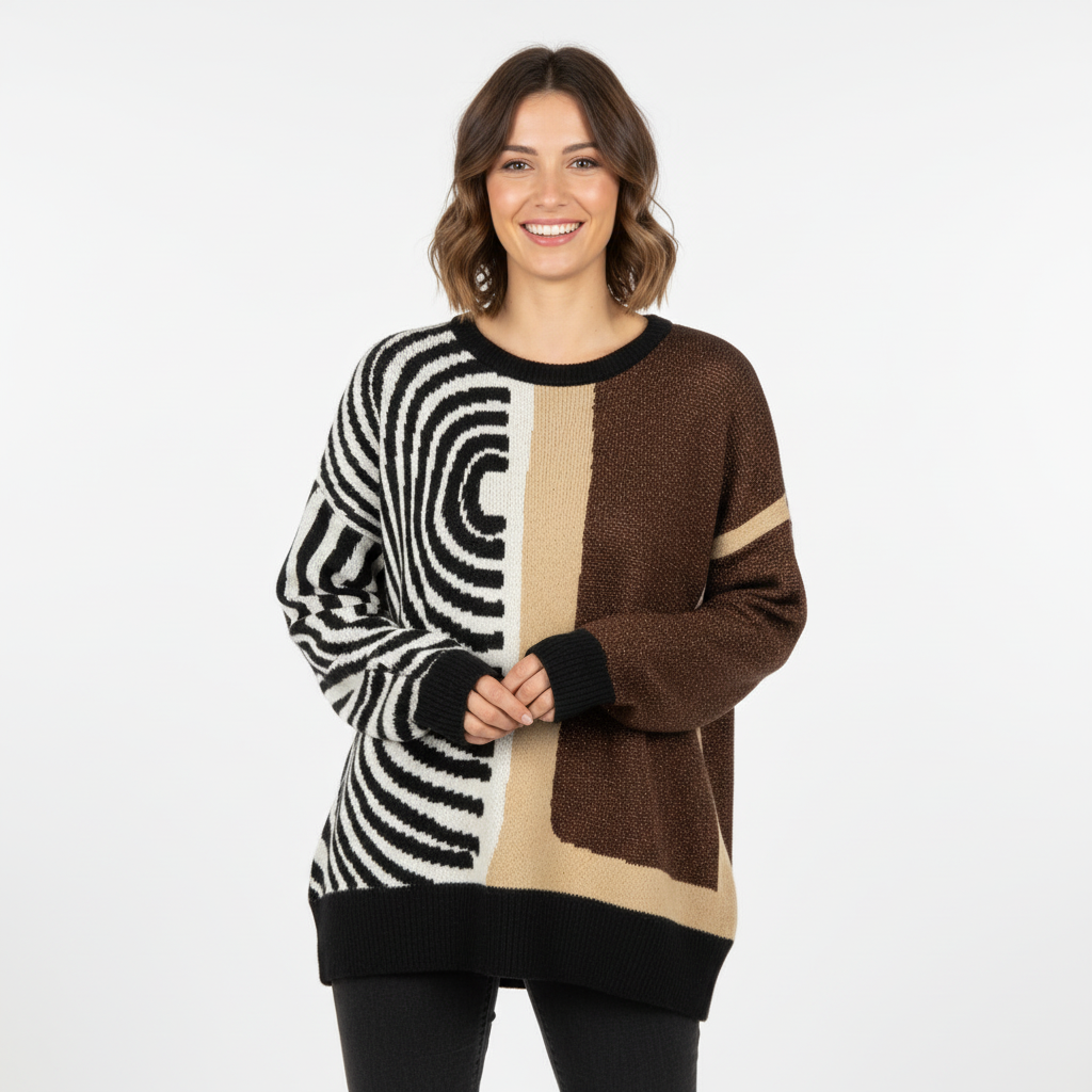 CAMISOLA VICBEE CASTANHO ESCURO BEGE PRETO BRANCO DECOTE CANOA