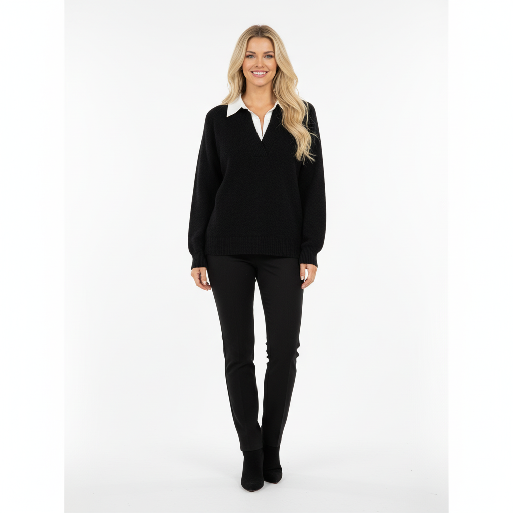 CAMISOLA CAMISA JS MILLENIUM BRANCO PRETO GOLA CAMISA FAKE BOTÕES MANGA CUMPRIDA