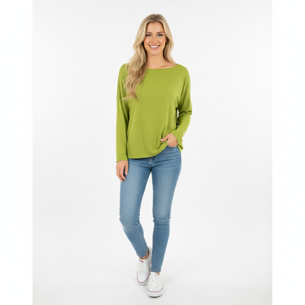 CAMISOLA AZARA VERDE DECOTE CANOA MANGA CUMPRIDA