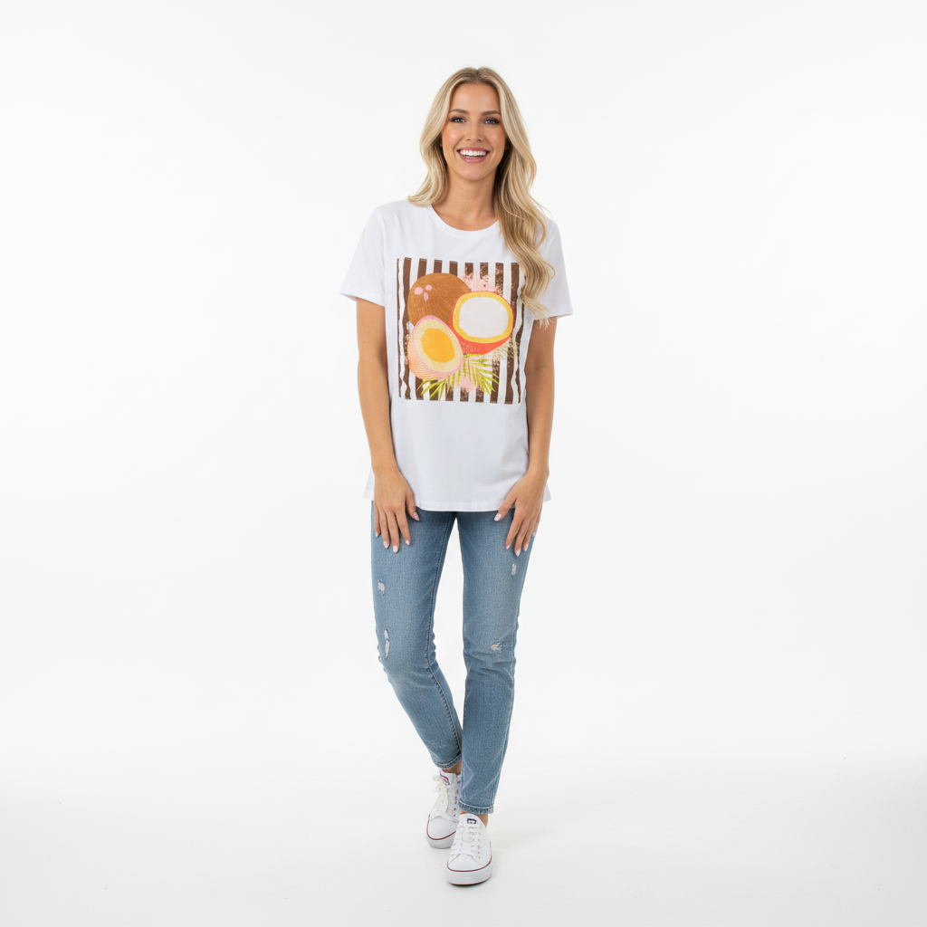 CAMISOLA MECCHÙ BRANCO PADRÃO ESTAMPA TROPICAL FRUTA COCO