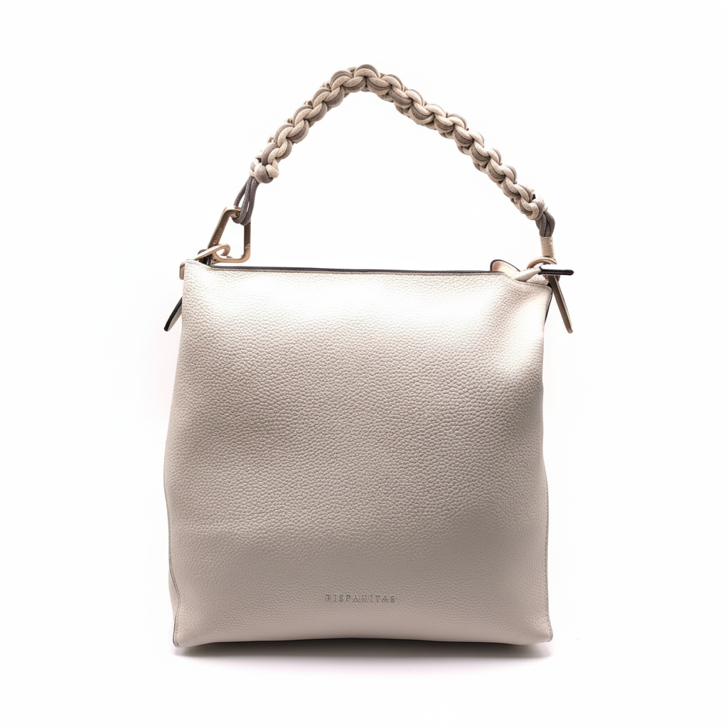 MALA HISPANITAS CREME ECO PELE ALÇA CORDÃO TRANÇADO LOGO BORDADO ALÇA AJUSTÁVEL