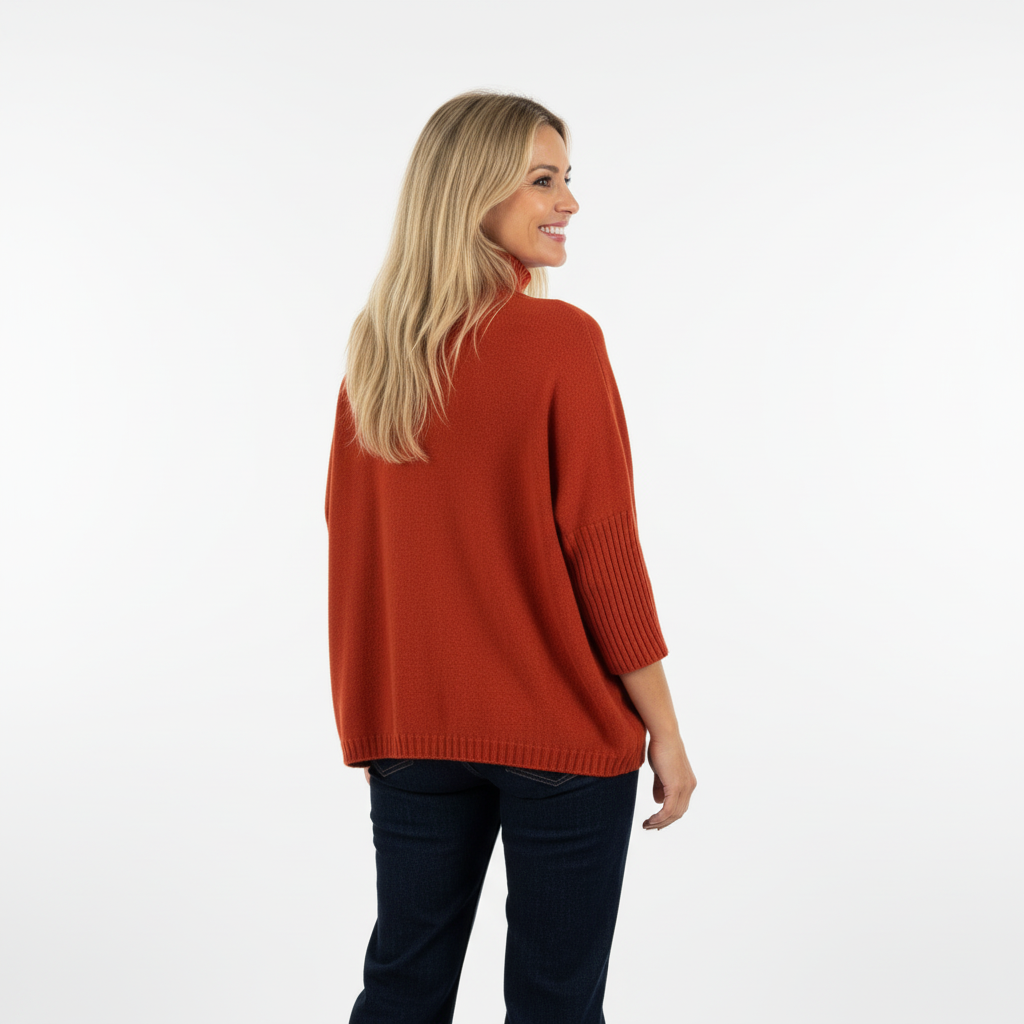 CAMISOLA GOLA ALTA 6° SHOP LARANJA CACHARREL MANGA 3/4 CANELADA