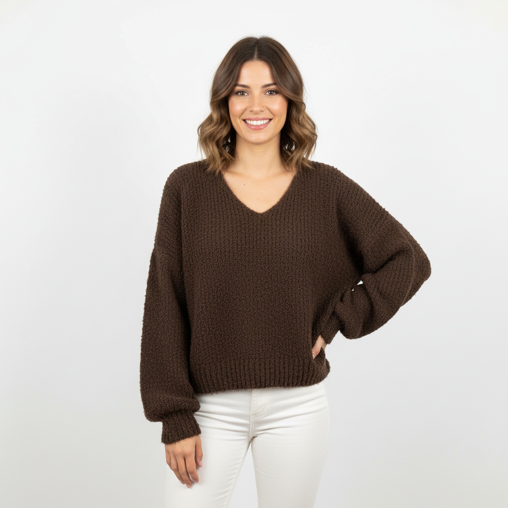 CAMISOLA CARLA GIANNINI CASTANHO DECOTE EM BICO LÃ LISO
