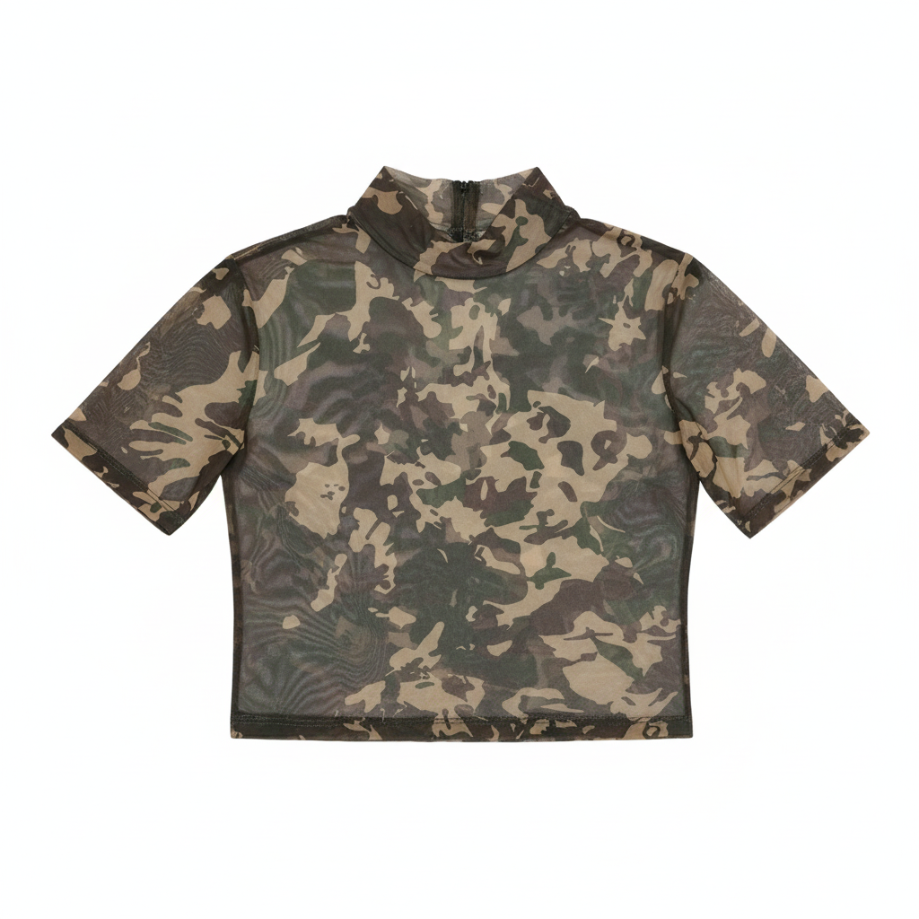 TOP LUMINA VERDE MILITAR ESTAMPA EXERCITO GOLA ALTA TRANSPARENTE