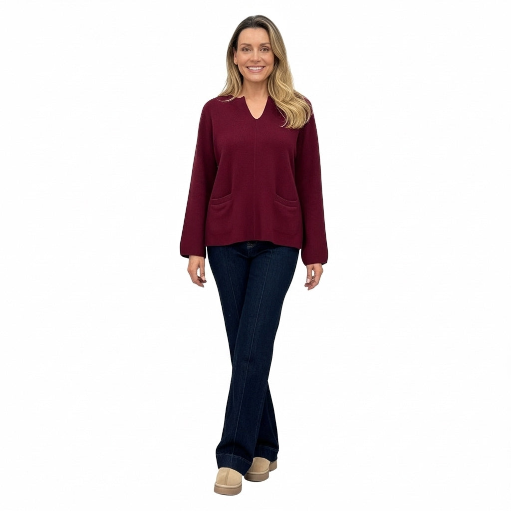 CAMISOLA VINCEOTTO BORDO DECOTE EM BICO MANGA CUMPRIDA BOLSO DUPLO FRONTAL