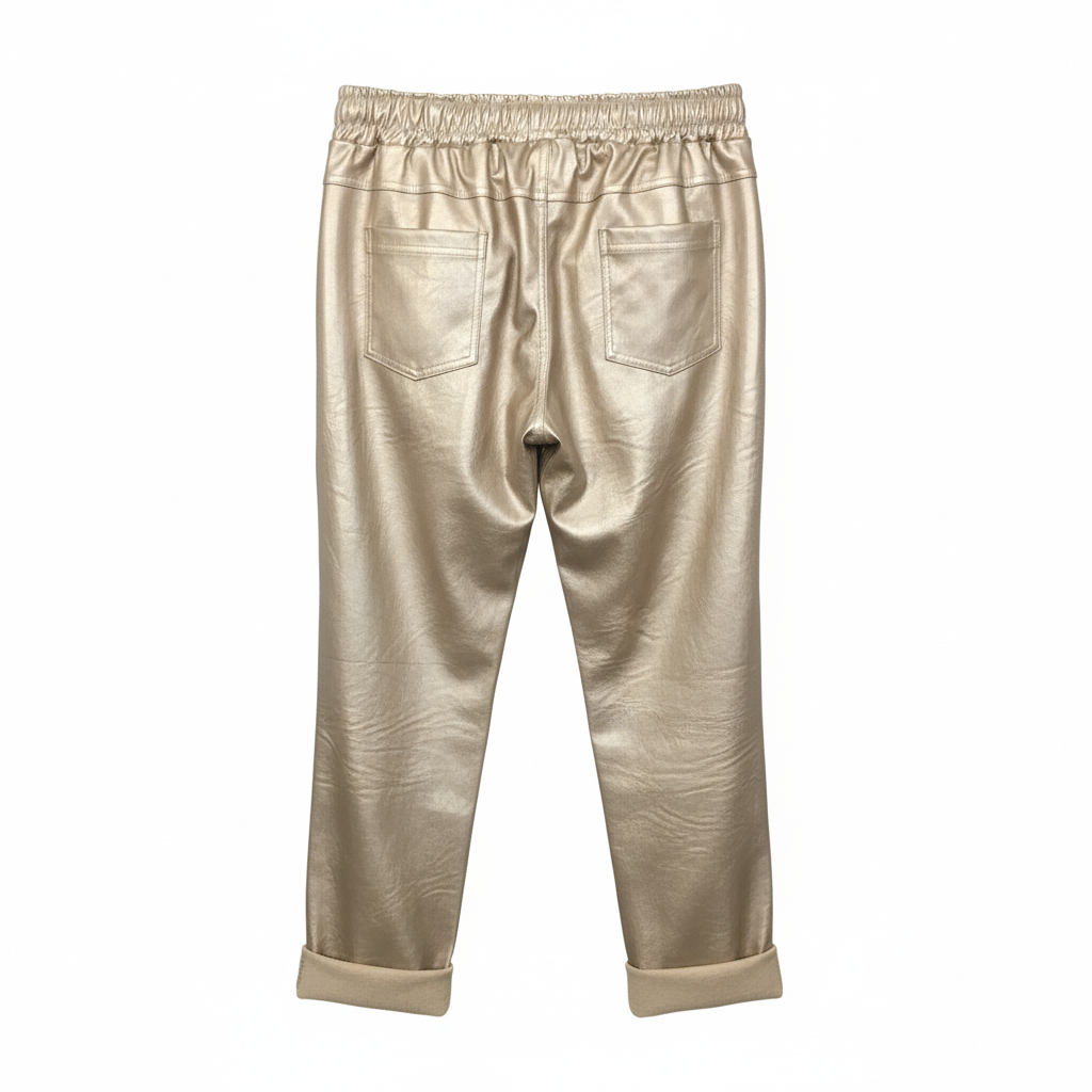 CALÇA SKINNY CAMILLE FRANCE DOURADO PINK ECO PELE ELASTICO FESTA BOLSO TRASEIRO REGULADOR