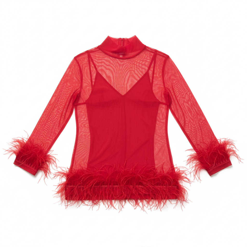 VESTIDO LUMINA VERMELHO MANGA CUMPRIDA APLICAÇÕES PELOS NA MANGA E BARRA