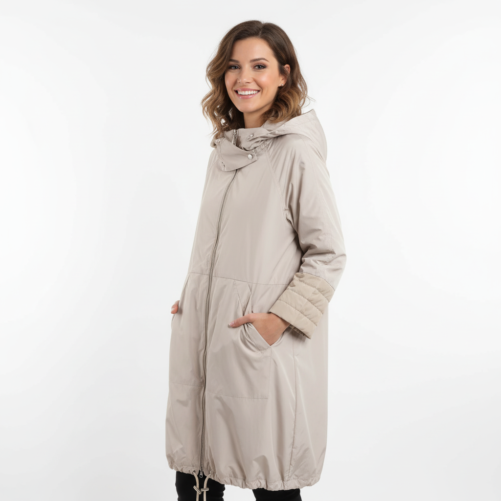 CASACO FLY LUXURY CREME ZIPER IMPERMEAVEL LONGO BOLSOS TOUCA
