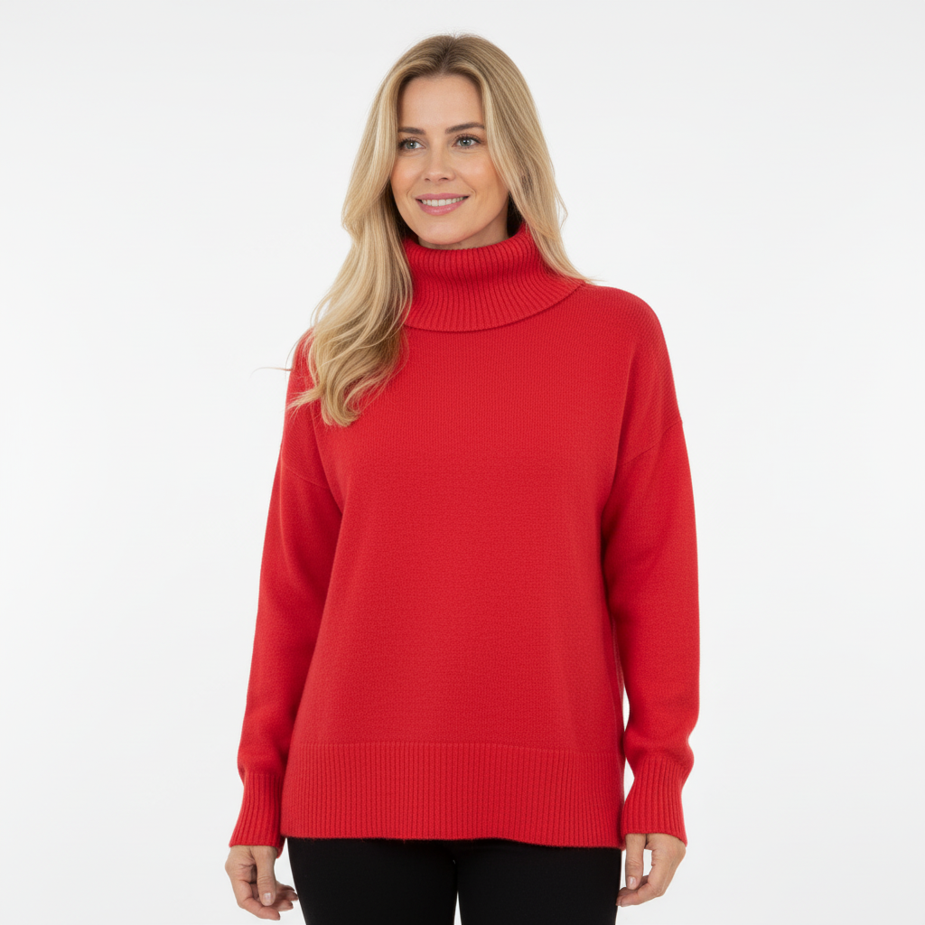 CAMISOLA GOLA ALTA 6° SHOP VERMELHO CACHARREL MANGA CUMPRIDA CANELADA