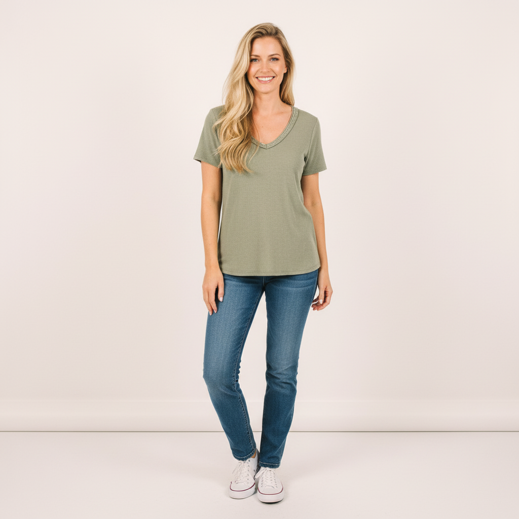 CAMISOLA CINZA DECOTE EM BICO BRILHO GOLA LANTEJOULA MANGA CURTA
