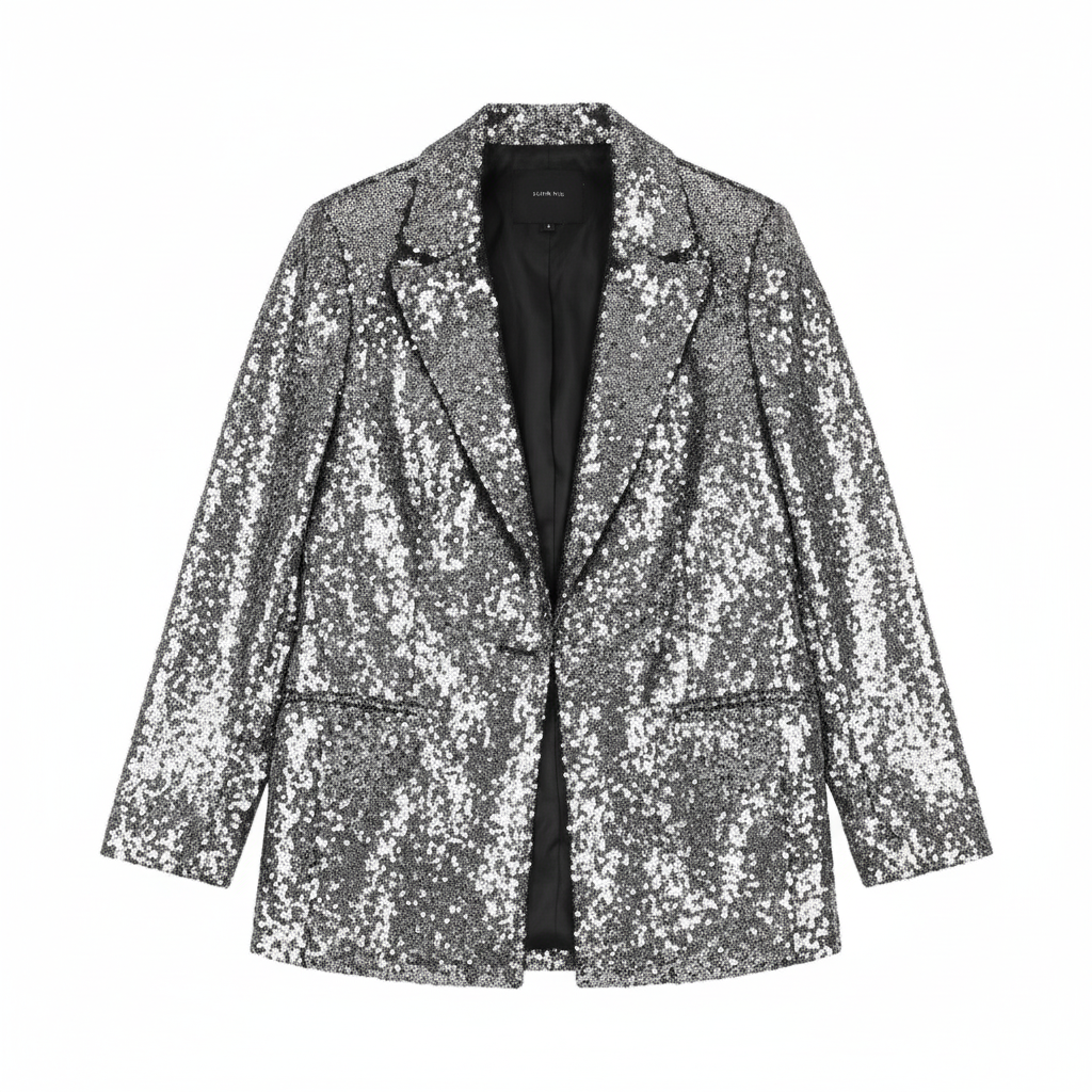 BLAZER LUMINA PRATA FESTA LANTEJOULA TERNO ACINTURADO BOLSOS