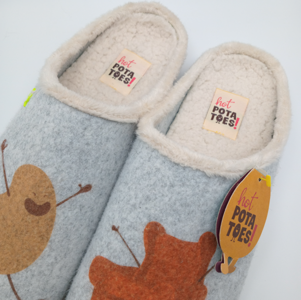 PANTUFAS HOT POTATOES CINZA SOLA GROSSA BORRACHA POLTRONA E BATATA CORRENDO PARA O ABRAÇO