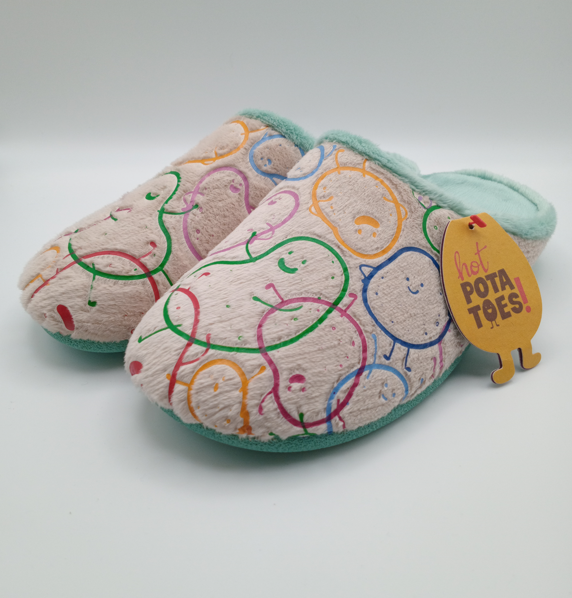 PANTUFAS HOT POTATOES BEGE SOLA GROSSA BORRACHA BATATAS COLORIDAS VERDE VERMELHO LILÁS AMARELO AZUL