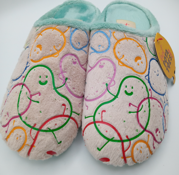 PANTUFAS HOT POTATOES BEGE SOLA GROSSA BORRACHA BATATAS COLORIDAS VERDE VERMELHO LILÁS AMARELO AZUL