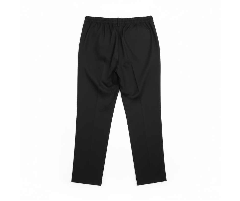 CALÇA RETA CREATIVITY PRETO CINTURA ELASTICO ZIPER PASSANTES PARA CINTO BOLSOS