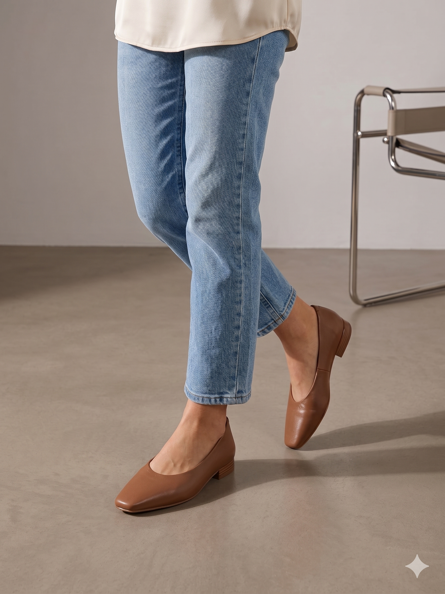 Sabrina Feminina Gioseppo em Pele Castanha; Bico Quadrado e Salto Raspeto; Design Minimalista e Confortável