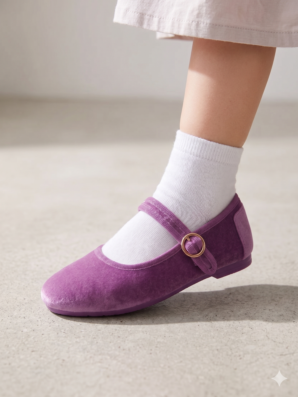 Sapatos Mary Jane Infantil Paez em Veludo Roxo; Sabrinas de Menina com Fecho de Velcro; Calçado Confortável e Elegante para Cerimónia ou Dia a Dia; Sapatilhas Clássicas Macias para Criança