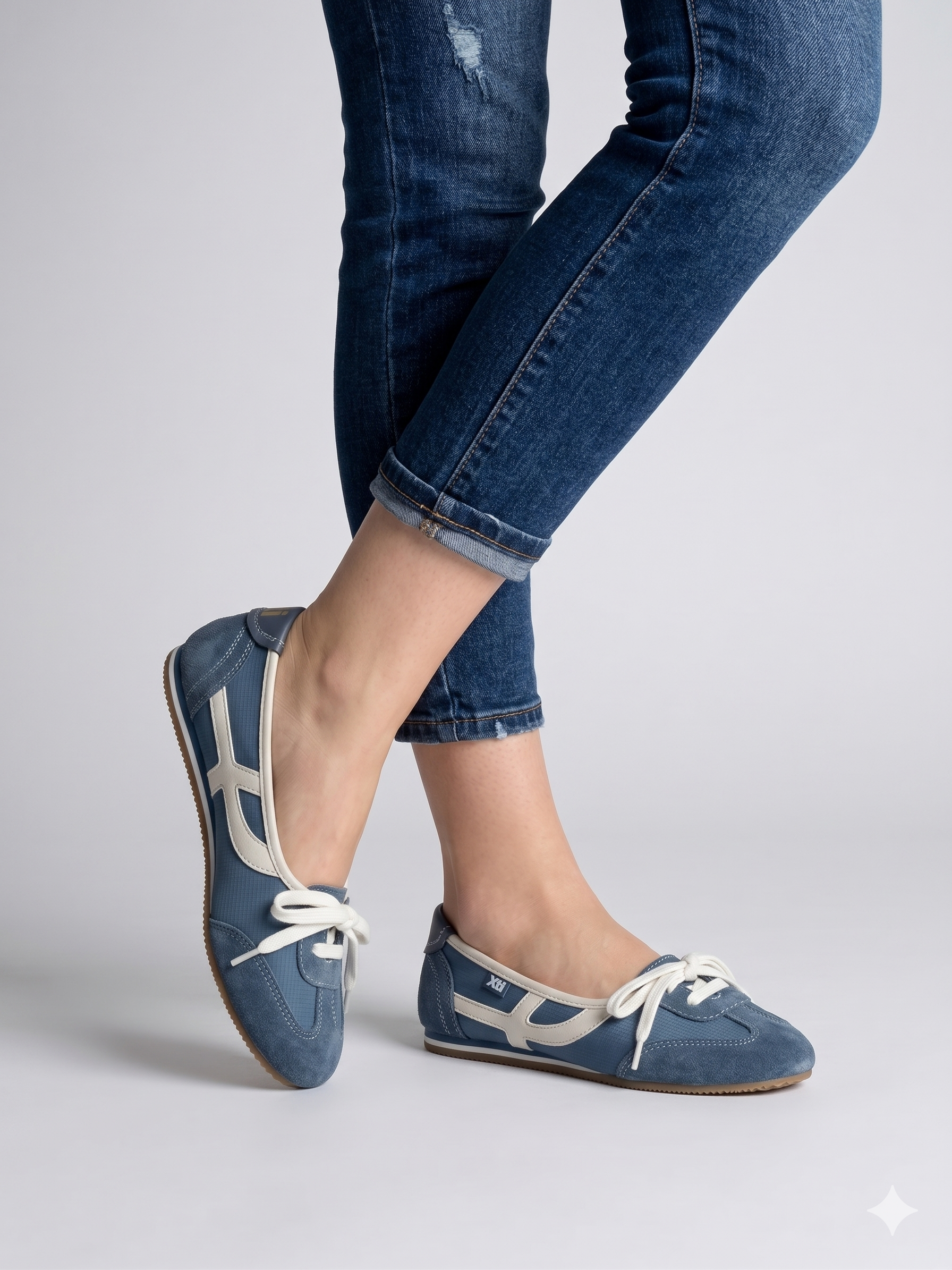 Sapatilhas Casuais Femininas Xti Azul Jeans em Camurça e Lona; Sabrinas Sapatos Tenis Modelo Balangai super Confortáveis