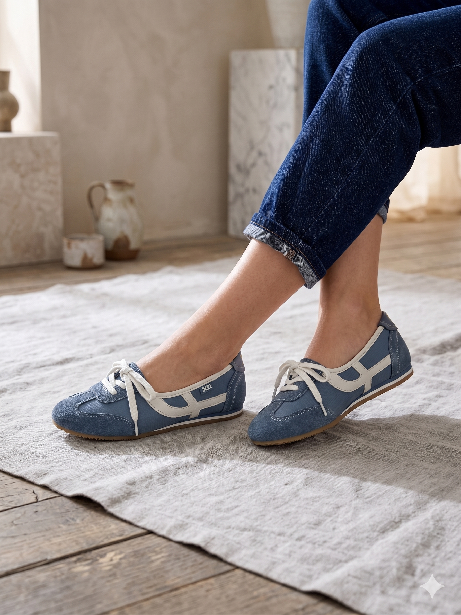 Sapatilhas Casuais Femininas Xti Azul Jeans em Camurça e Lona; Sabrinas Sapatos Tenis Modelo Balangai super Confortáveis