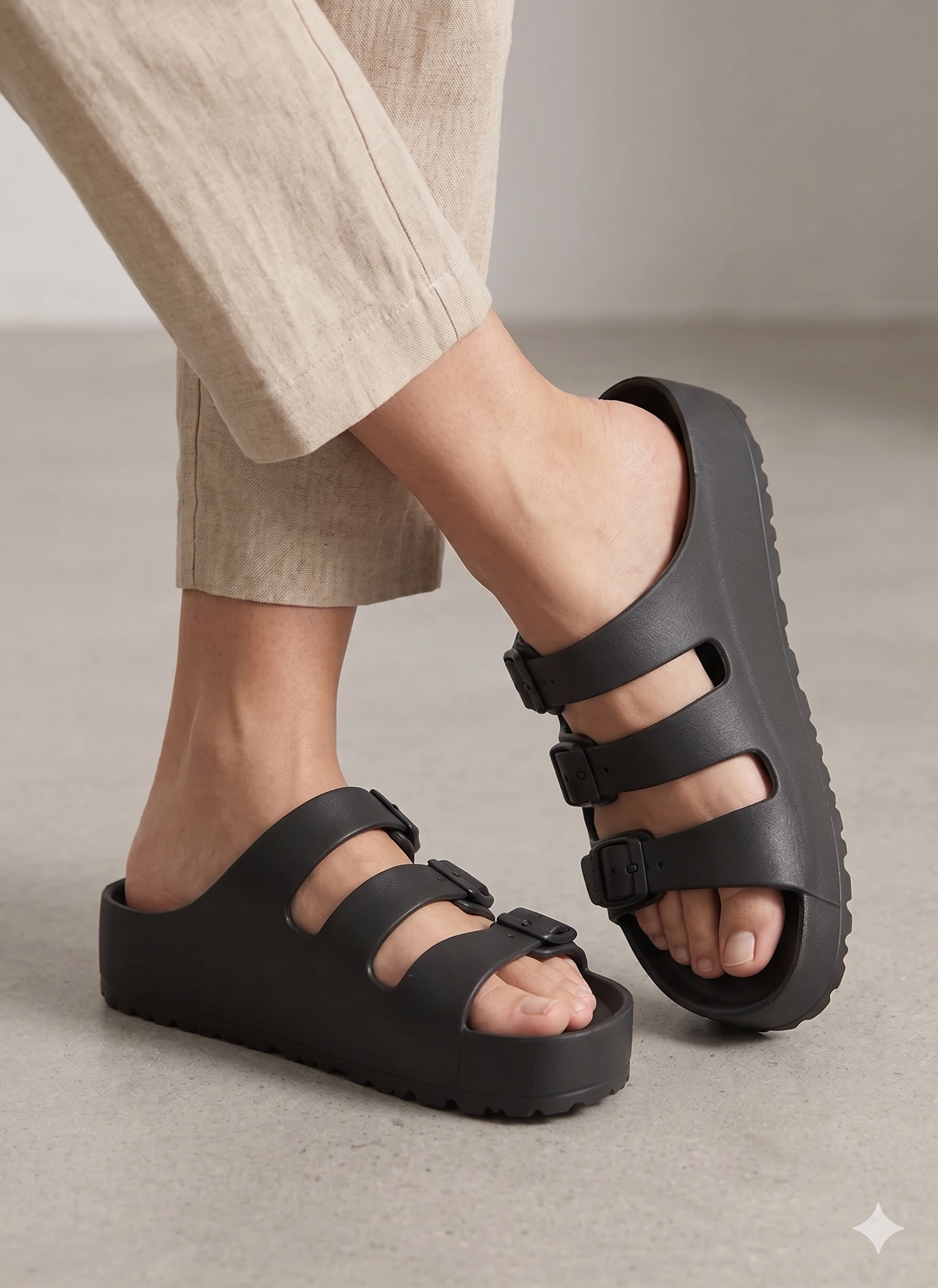 Birkenstock Papillio Sandálias de Plataforma Mulher em Preto Florida III EVA PAP Flex Plataform; Chinelos de Três Tiras com Fivelas; Tamancos Conforto Leves
