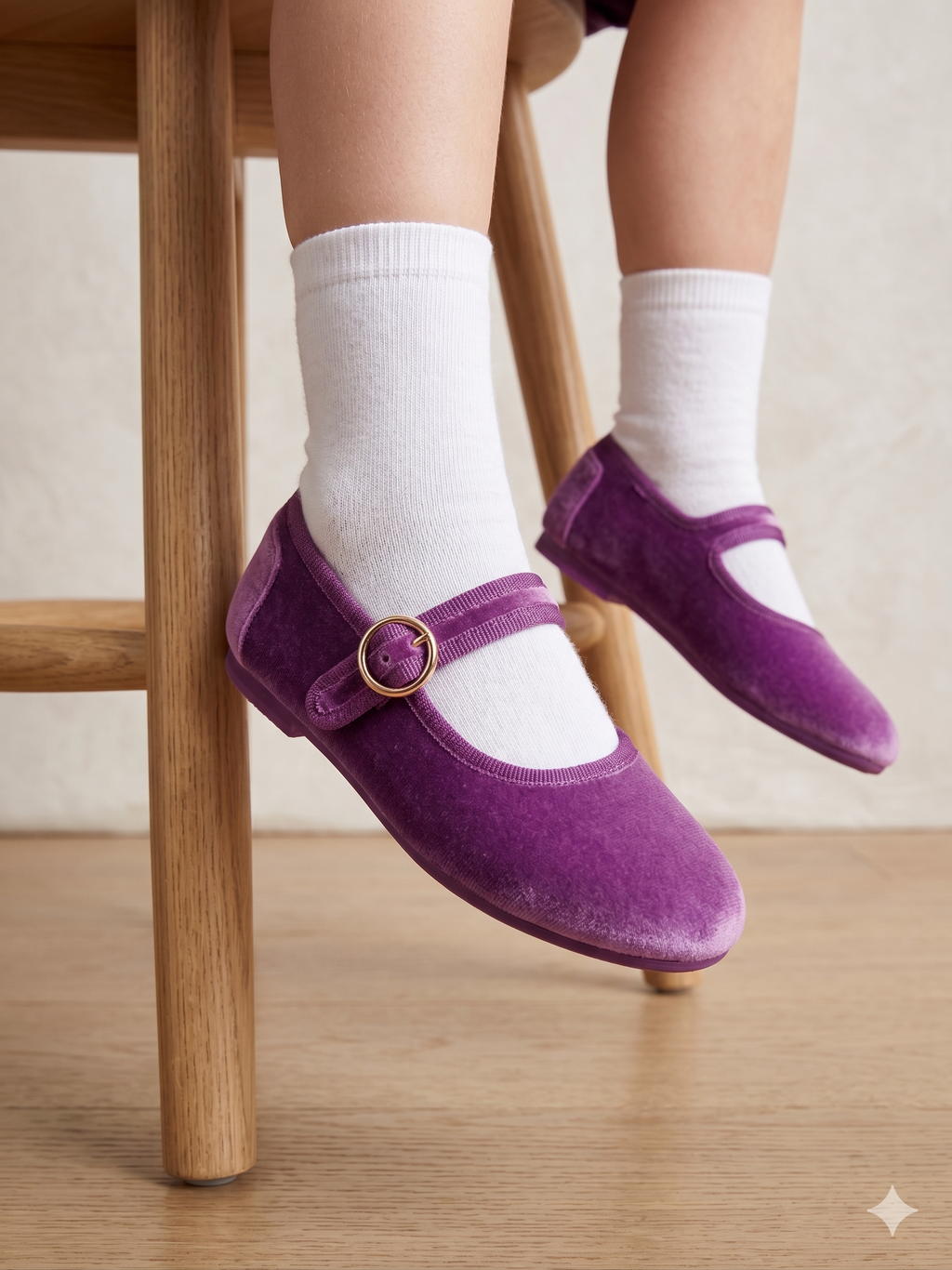 Sapatos Mary Jane Infantil Paez em Veludo Roxo; Sabrinas de Menina com Fecho de Velcro; Calçado Confortável e Elegante para Cerimónia ou Dia a Dia; Sapatilhas Clássicas Macias para Criança