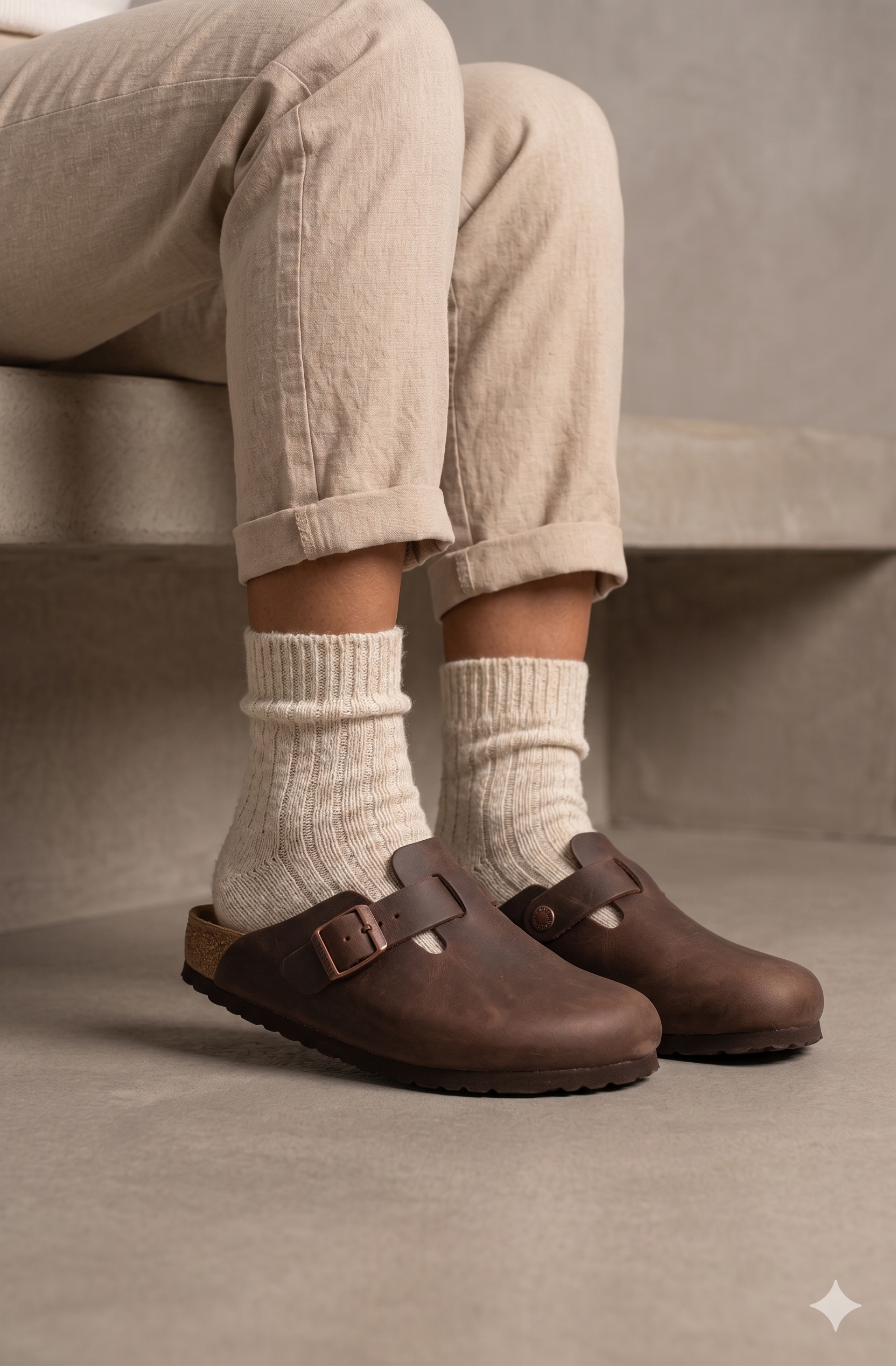 Sapatos Birkenstock Boston BS Habana Castanho escuro casuais de camurça com fivela ajustável, socas confortáveis com sola de cortiça ergonómica, calçado unissexo estilo clássico para uso diário