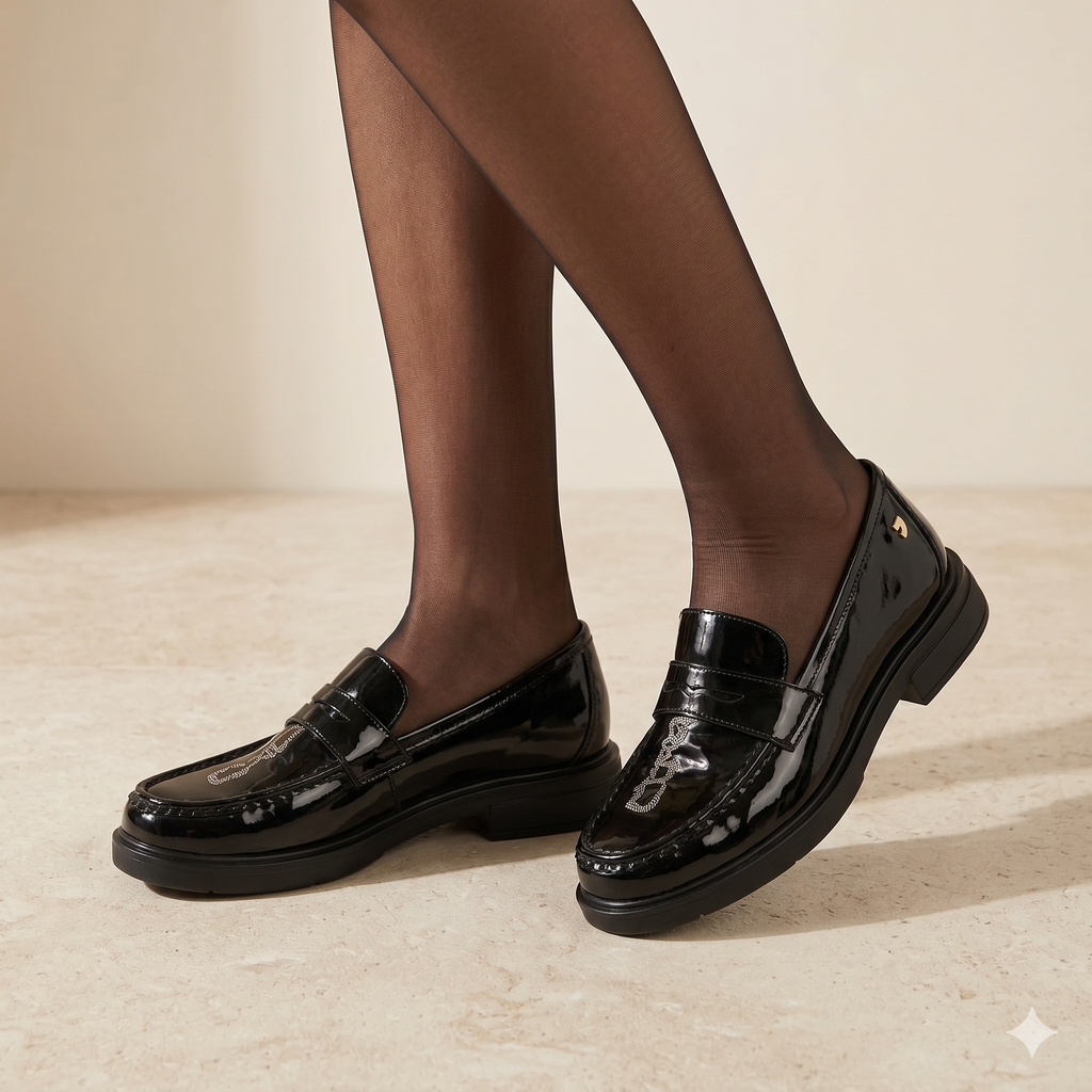 Mocassim Femininos Gioseppo em Pele Envernizada Bordô Acolchoada, Sapatos Loafers com Sola Desportiva Confortável e Design Elegante de Luxo
