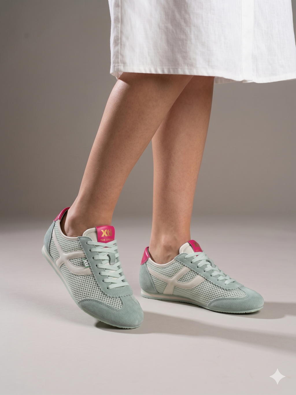 Sapatilhas Xti Femininas Urban Verde Água e Rosa Acqua; Ténis de Mulher Desportivos em Camurça e Malha Respirável Leve Correr Caminhar Casual