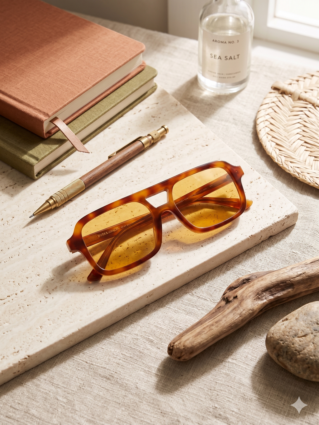 Óculos de Sol Unissexo com Padrão Tartaruga e Lentes Amarelas, Estilo Aviador Retangular Retro, Design Elegante de Luxo