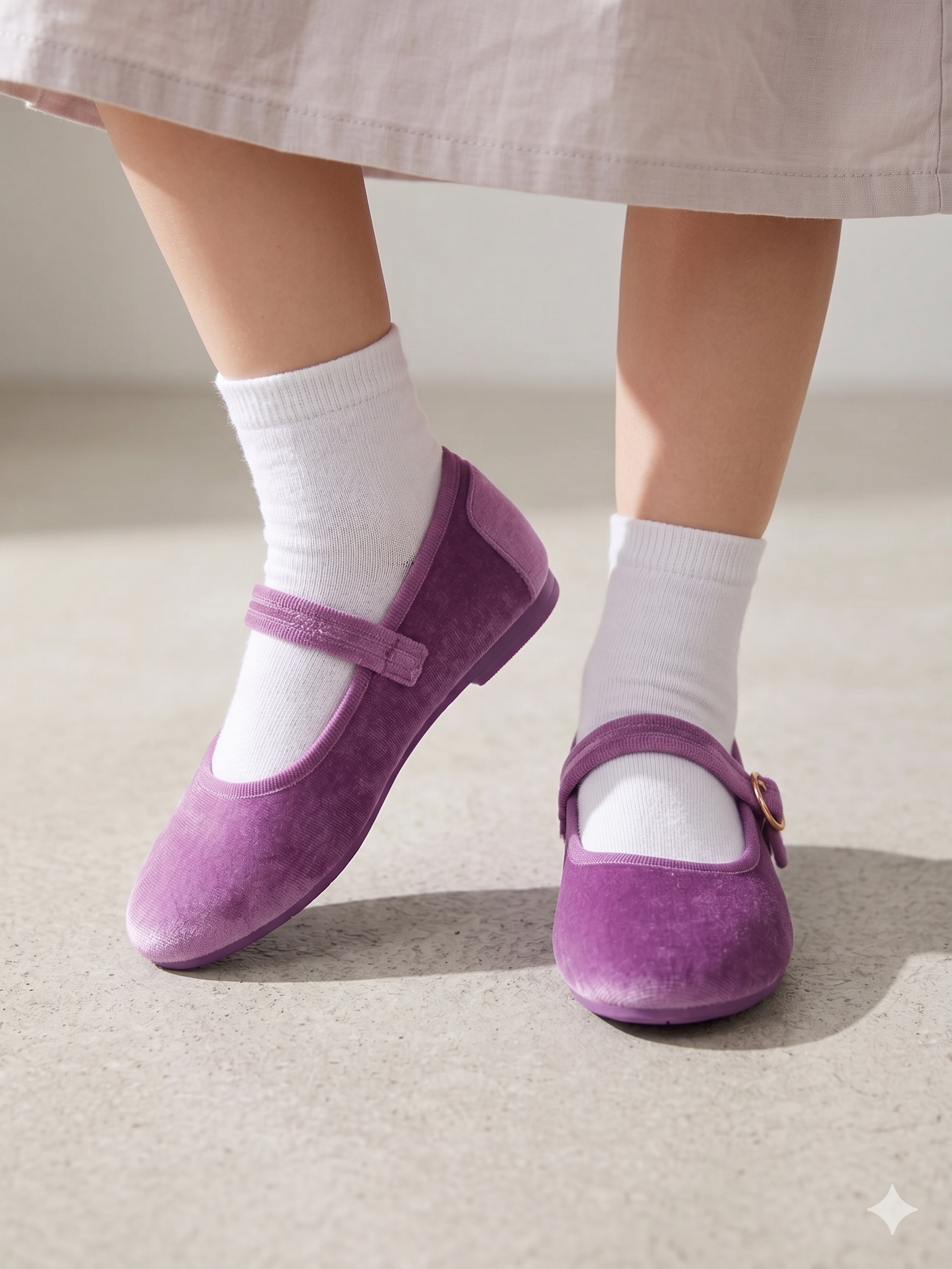 Sapatos Mary Jane Infantil Paez em Veludo Roxo; Sabrinas de Menina com Fecho de Velcro; Calçado Confortável e Elegante para Cerimónia ou Dia a Dia; Sapatilhas Clássicas Macias para Criança