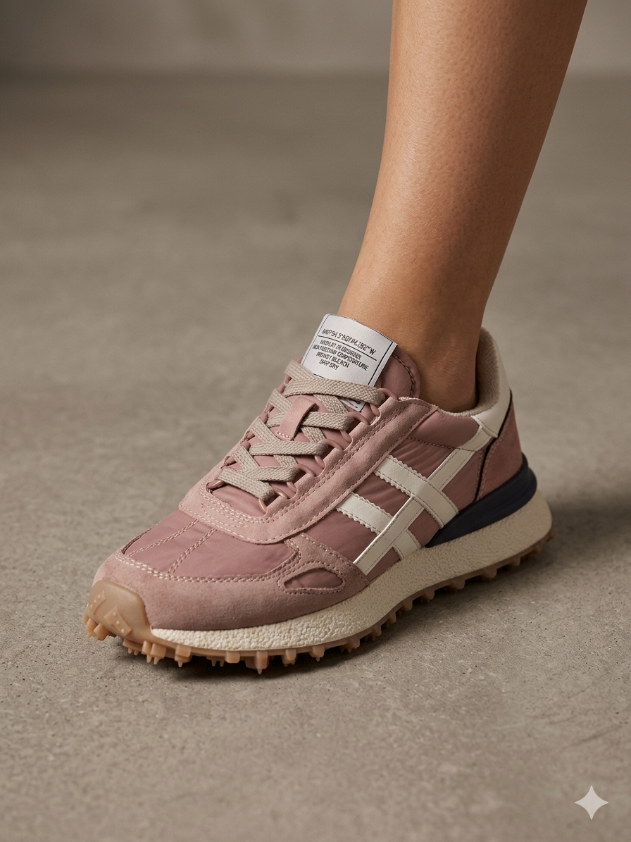 Ténis Desportivos Unissexo Brancos Rosa e Bege com Sola Tratorada de Cânhamo; Sapatilhas de Corrida Retro com Painéis de Camurça Bege e Riscas Brancas Vintage; Calçado Casual Confortável para Caminhada e Ginásio; Sneakers Urbanos Estilo Clássico