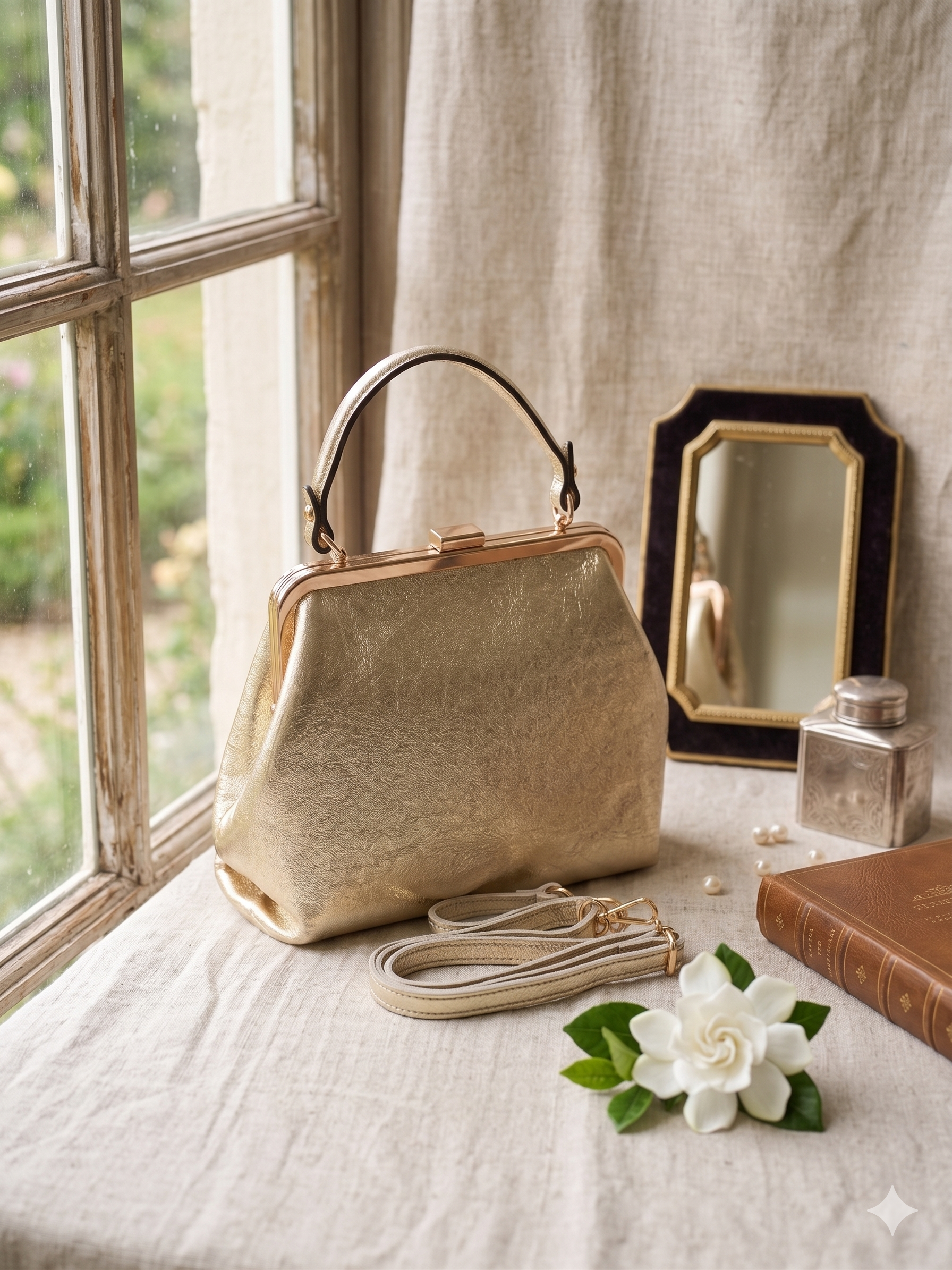 Mala de Mão Macadi Vintage de Pele Dourada Mulher; Bolsa Clutch de Festa com Fecho Clássico e Alça de Ombro Removível; Acessório Elegante para Cerimónia e Casamento