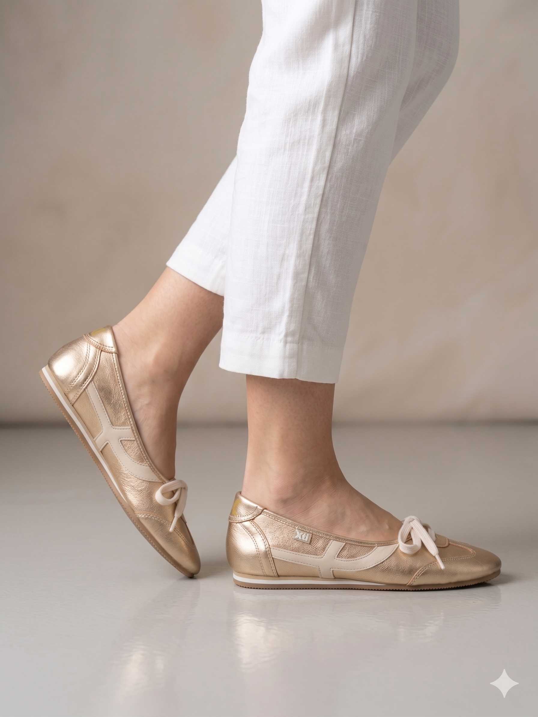 Sapatilhas Casuais Femininas Xti Dourado Oro em Camurça e Lona; Sabrinas Sapatos Tenis Modelo Balangai super Confortáveis