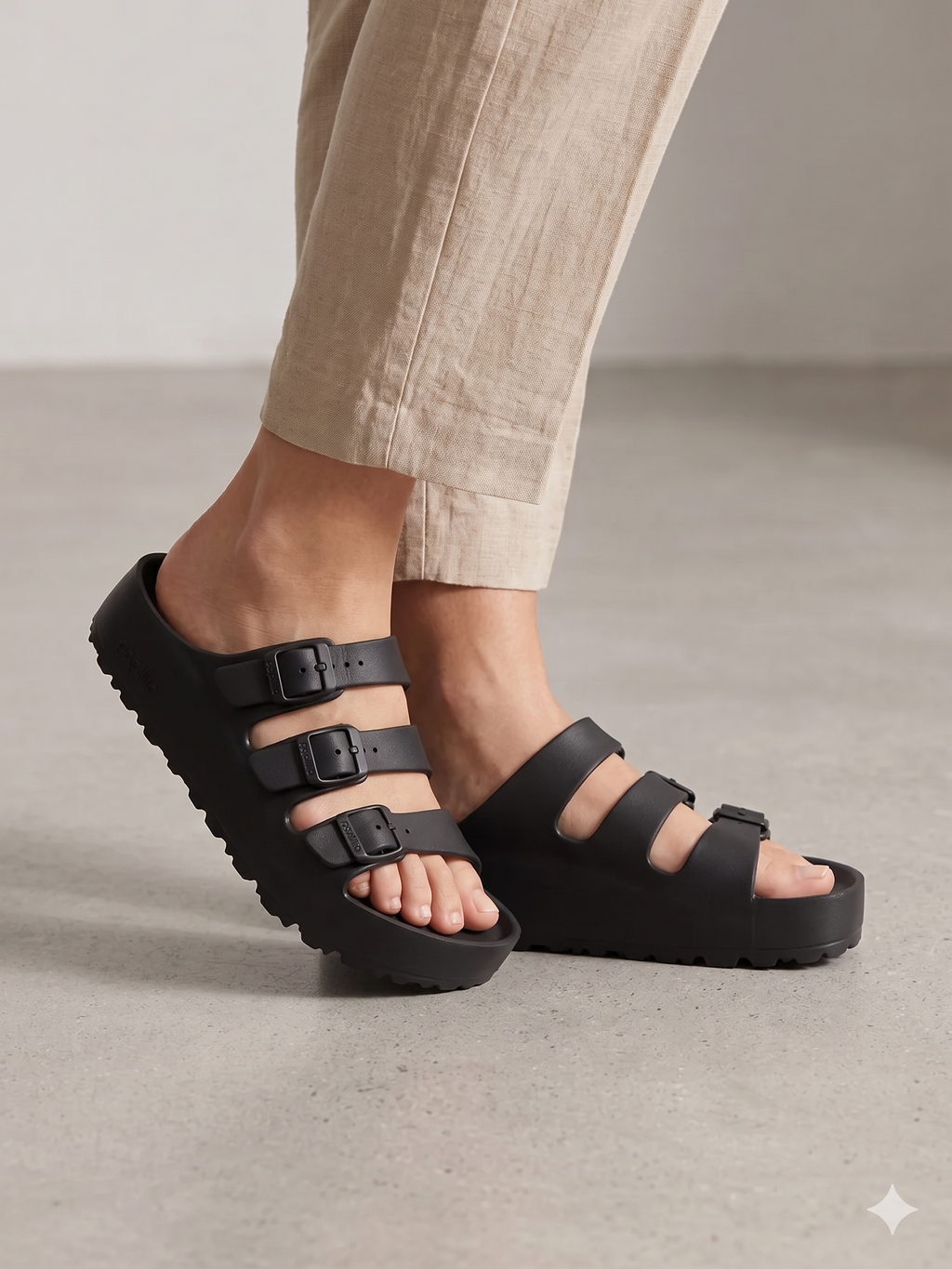 Birkenstock Papillio Sandálias de Plataforma Mulher em Preto Florida III EVA PAP Flex Plataform; Chinelos de Três Tiras com Fivelas; Tamancos Conforto Leves