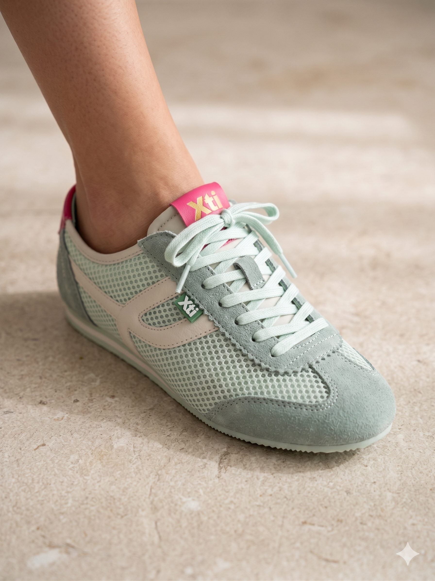 Sapatilhas Xti Femininas Urban Verde Água e Rosa Acqua; Ténis de Mulher Desportivos em Camurça e Malha Respirável Leve Correr Caminhar Casual