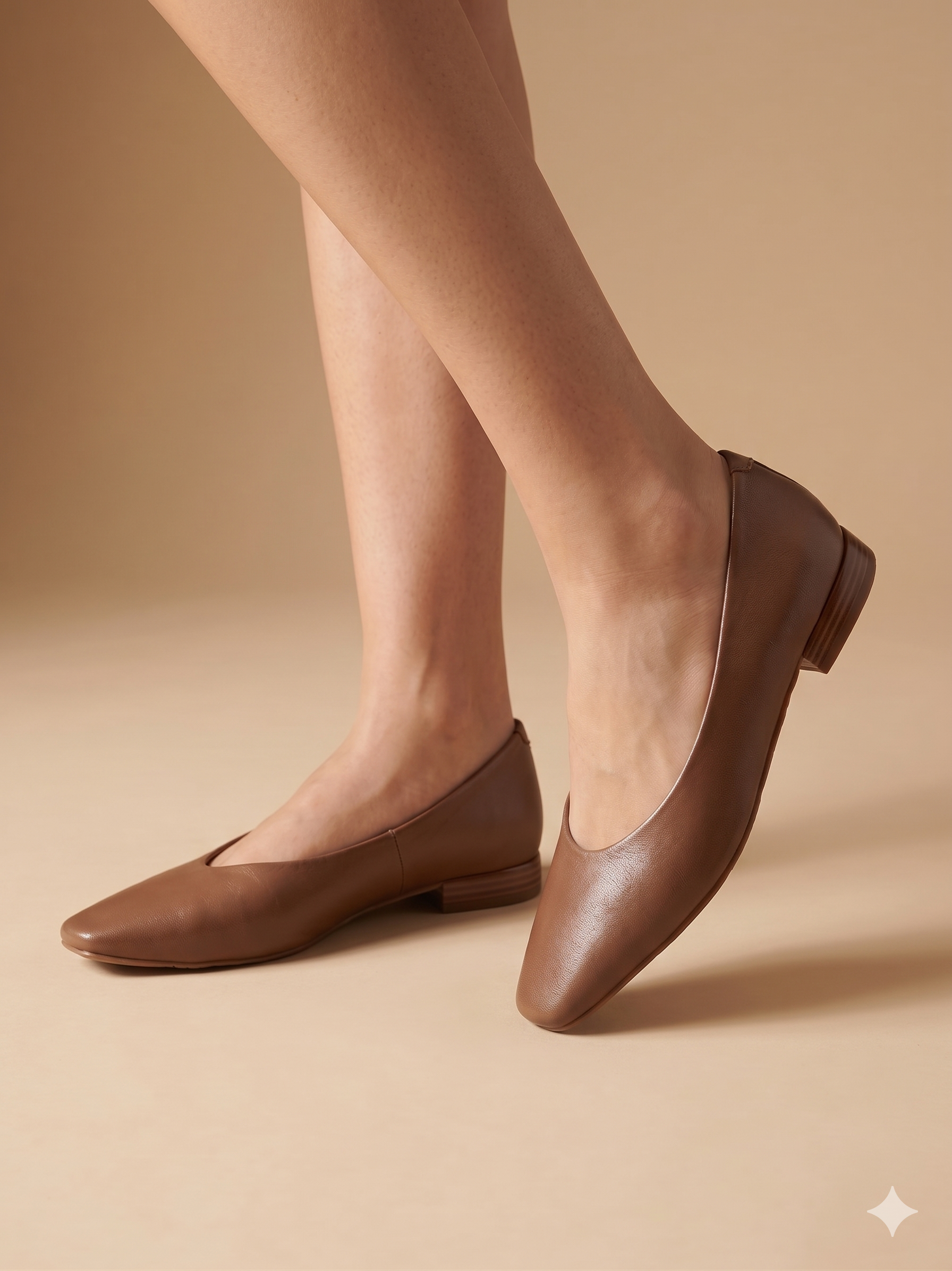 Sabrina Feminina Gioseppo em Pele Castanha; Bico Quadrado e Salto Raspeto; Design Minimalista e Confortável