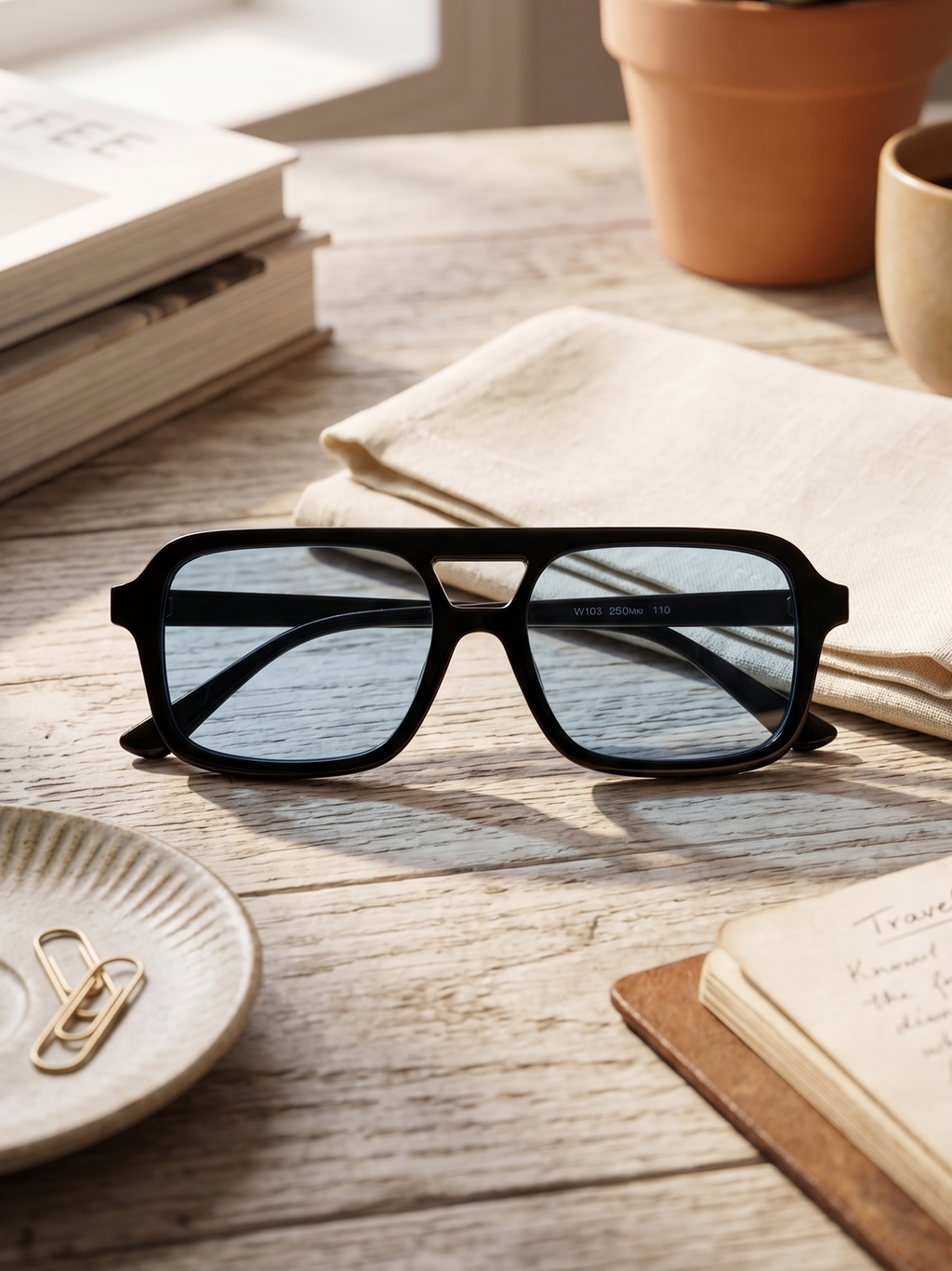 Óculos de Sol Quadrados Pretos com Lentes Azuis Unissexo; Óculos Estilo Aviador Moderno com Armação Grossa e Barra Dupla; Acessório de Moda Casual com Proteção UV