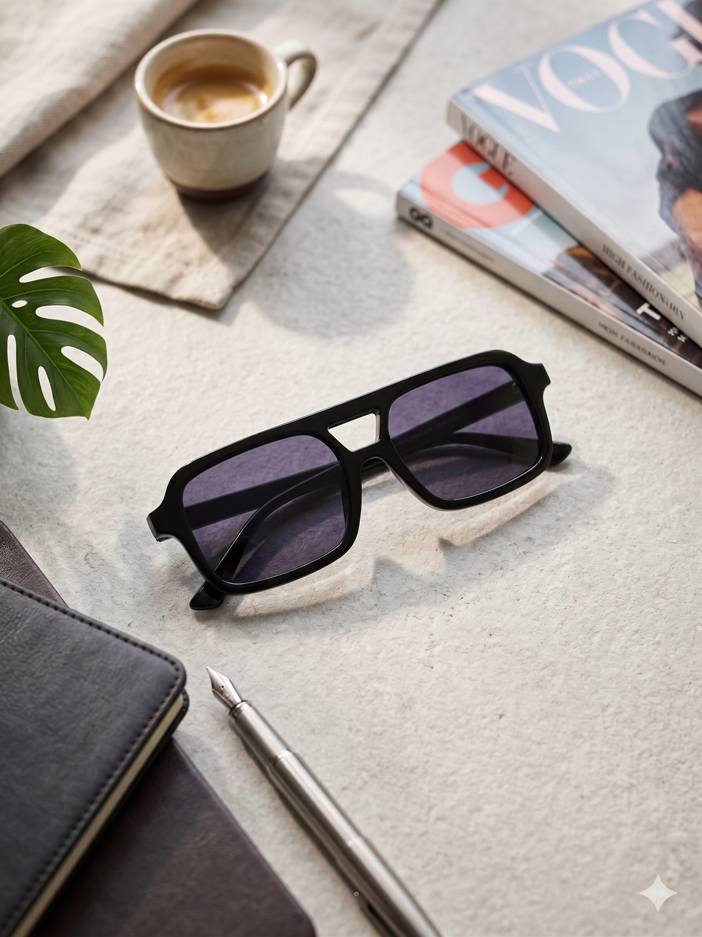 Óculos de Sol Unissexo Pretos Estilo Aviador Quadrado Retro, Design Minimalista Elegante com Lentes Escuras, Acessório de Moda Premium